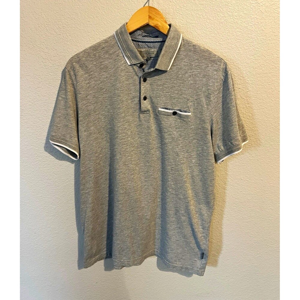 Ted Baker London Men's Gray Solid Short Sleeve Button Polo Shirt Size S